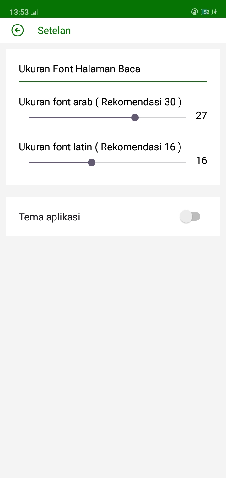 Tampilan halaman setelan mode terang